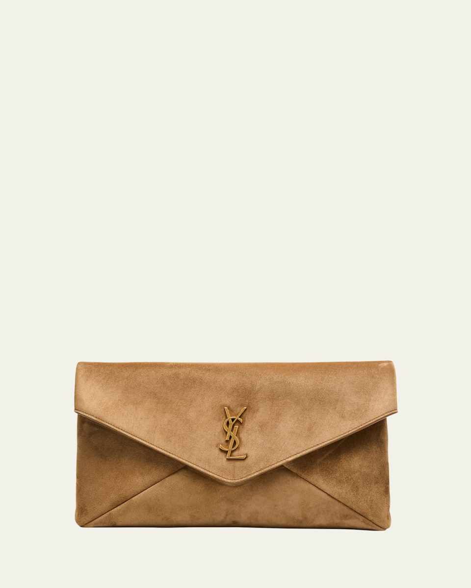 Large YSL Envelope Flap Clutch Bag in Suede